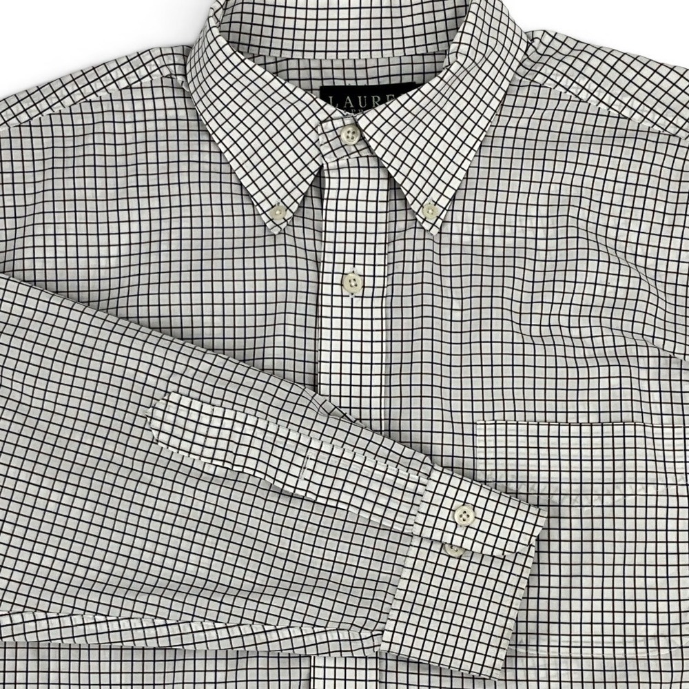 Lauren Ralph Lauren Mens 16.5 32/33 Non Iron Dress Shirt Check White Navy Tan